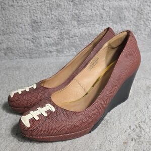 Charis Doxa Authentic Football Leather & Laces Wedge Heels Womens‎ 10
